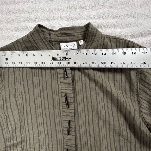 Habitat Womens Olive Green Striped Swing Jacket Medium 3/4 Sleeve Unique Buttons - Picture 6 of 8